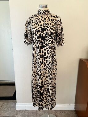 Zara Woman Leopard-Print Maxi Dress in Beige and Black Size XS